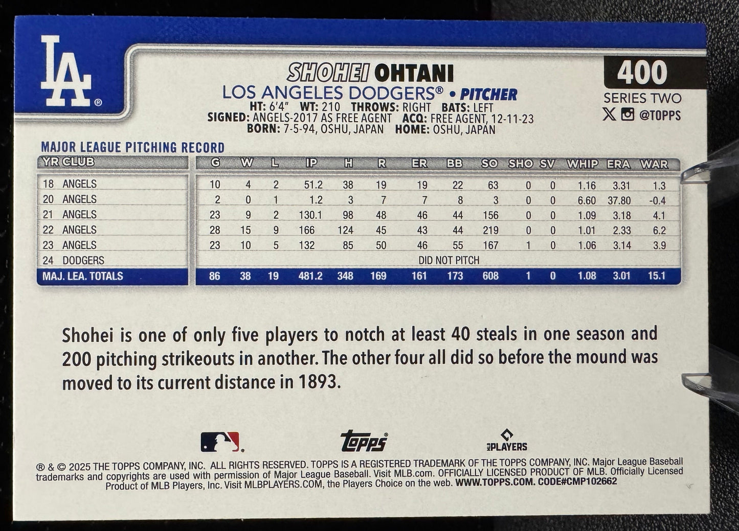 2025 Topps 400 Shohei Ohtani Los Angeles Dodgers - 787 Hobby House