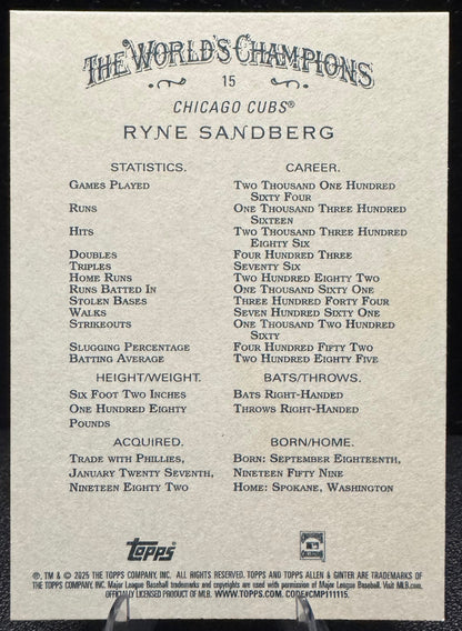 2025 Topps Allen & Ginter 15 Ryne Sandberg Chicago Cubs - 787 Hobby House