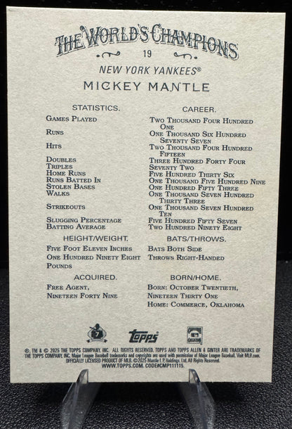 2025 Topps Allen & Ginter 19 Mickey Mantle - 787 Hobby House
