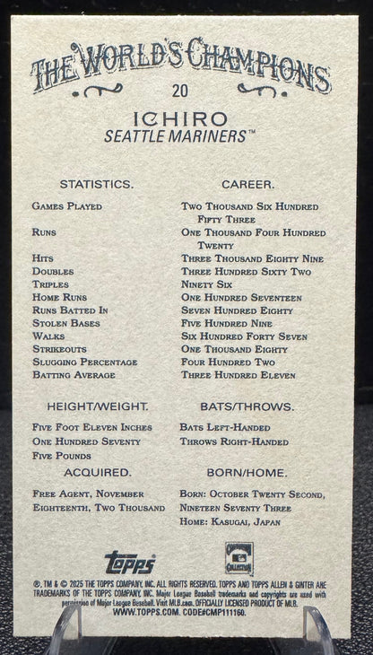 2025 Topps Allen & Ginter 20 Ichiro Mini Black Border - 787 Hobby House