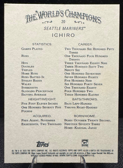 2025 Topps Allen & Ginter 20 Ichiro Seattle Mariners - 787 Hobby House