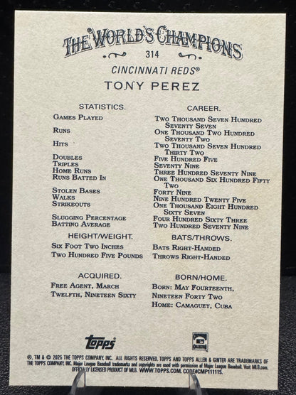 2025 Topps Allen & Ginter 314 Tony Perez Cincinnati Reds - 787 Hobby House