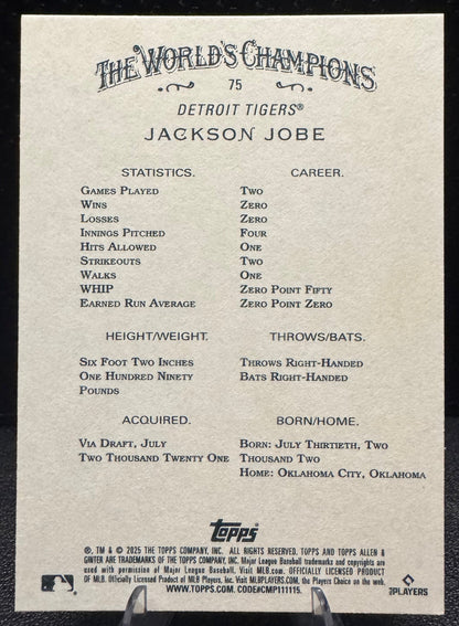 2025 Topps Allen & Ginter 75 Jackson Jobe RC Detroit Tigers - 787 Hobby House
