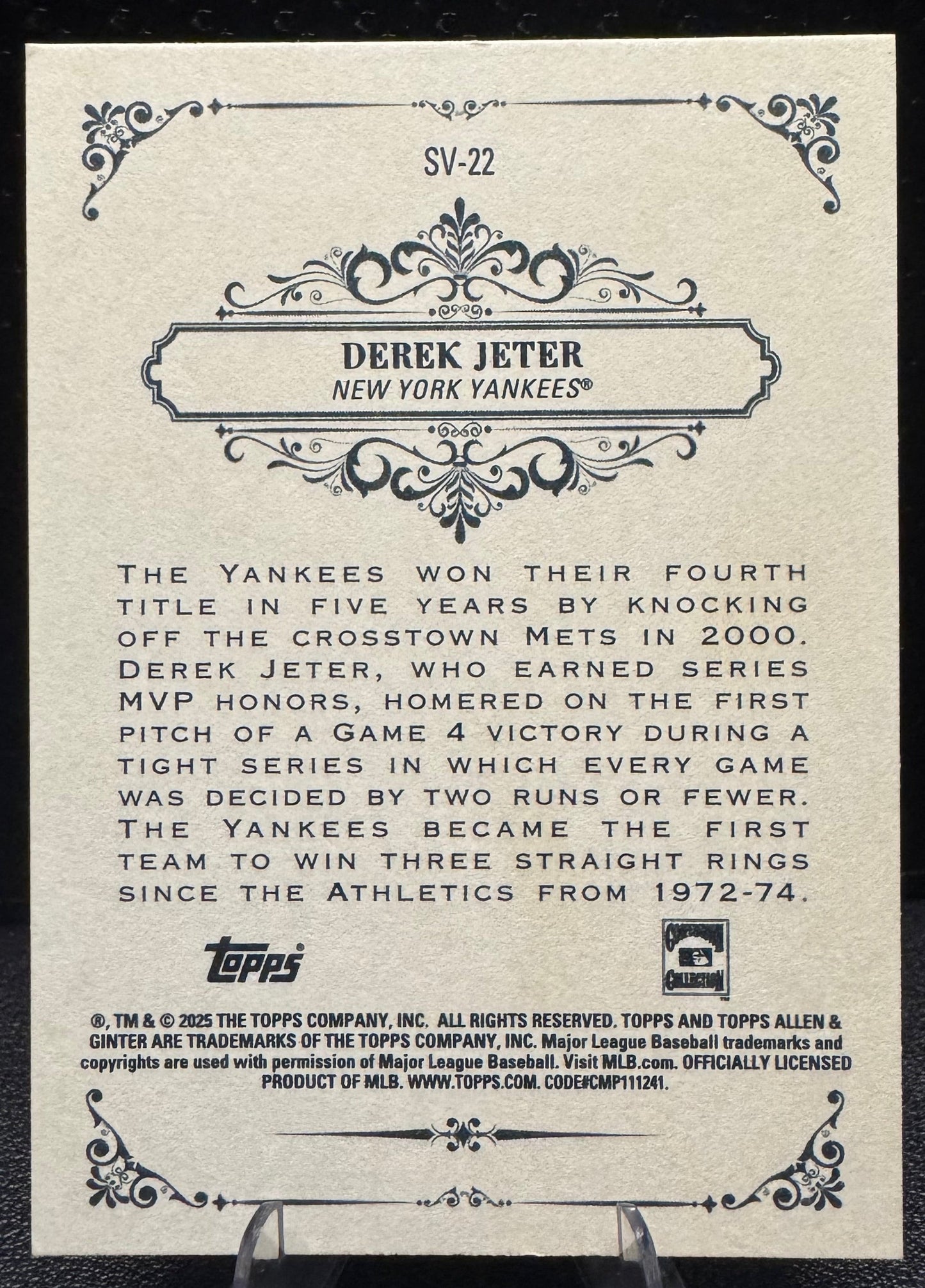 2025 Topps Allen & Ginter SV - 22 Derek Jeter Sweet Victory New York Yankees - 787 Hobby House