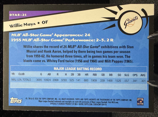 2025 Topps Archives 07AS - 21 Willie Mays 2007 Topps All - Stars - 787 Hobby House