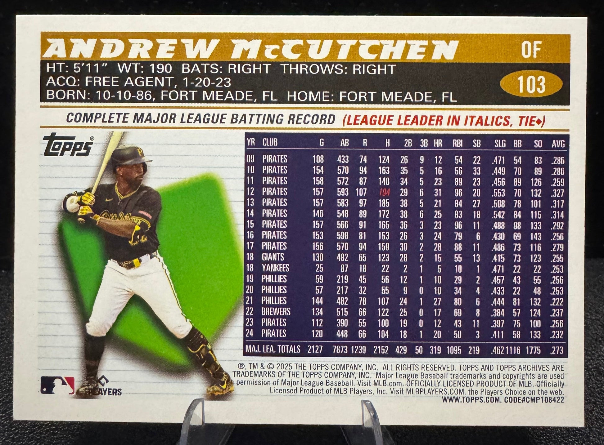 2025 Topps Archives 103 Andrew McCutchen Black Foilboard Pittsburgh Pirates - 787 Hobby House