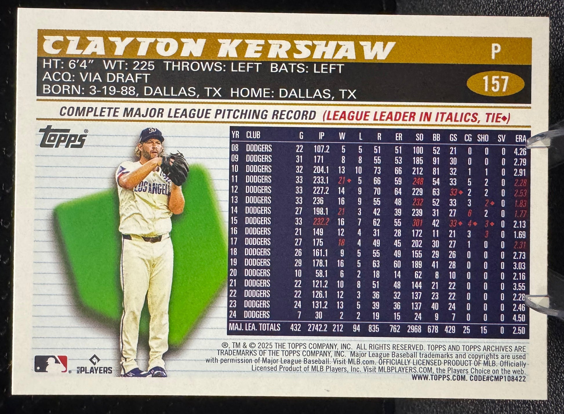 2025 Topps Archives 157 Clayton Kershaw Los Angeles Dodgers - 787 Hobby House