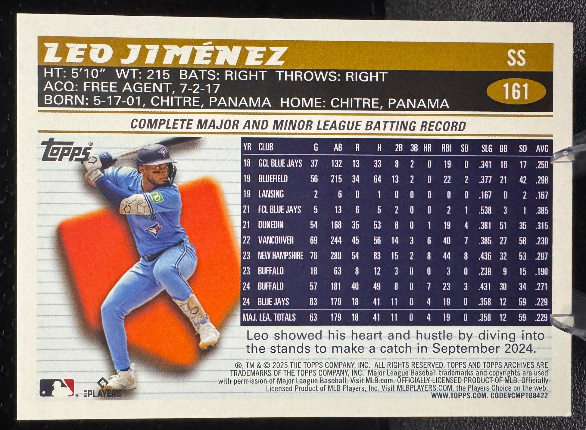 2025 Topps Archives 161 Leo Jiménez RC Toronto Blue Jays - 787 Hobby House