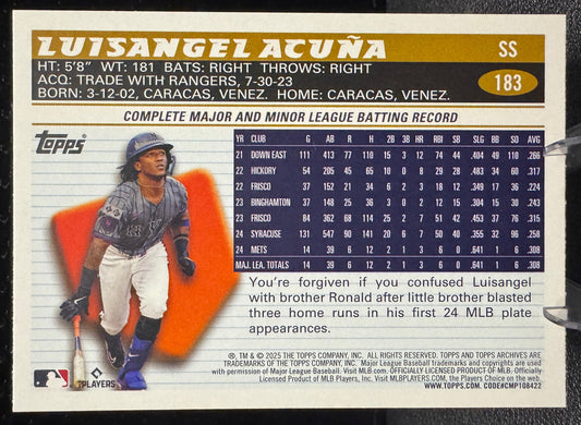 2025 Topps Archives 183 Luisangel Acuña RC New York Mets - 787 Hobby House