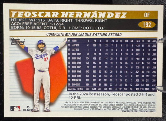 2025 Topps Archives 192 Teoscar Hernández Los Angeles Dodgers - 787 Hobby House
