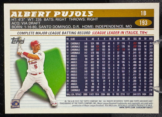 2025 Topps Archives 193 Albert Pujols St. Louis Cardinals - 787 Hobby House