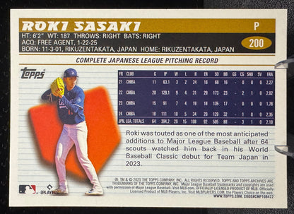 2025 Topps Archives 200 Roki Sasaki RC Los Angeles Dodgers - 787 Hobby House