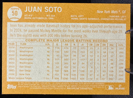 2025 Topps Archives 50 Juan Soto New York Mets - 787 Hobby House