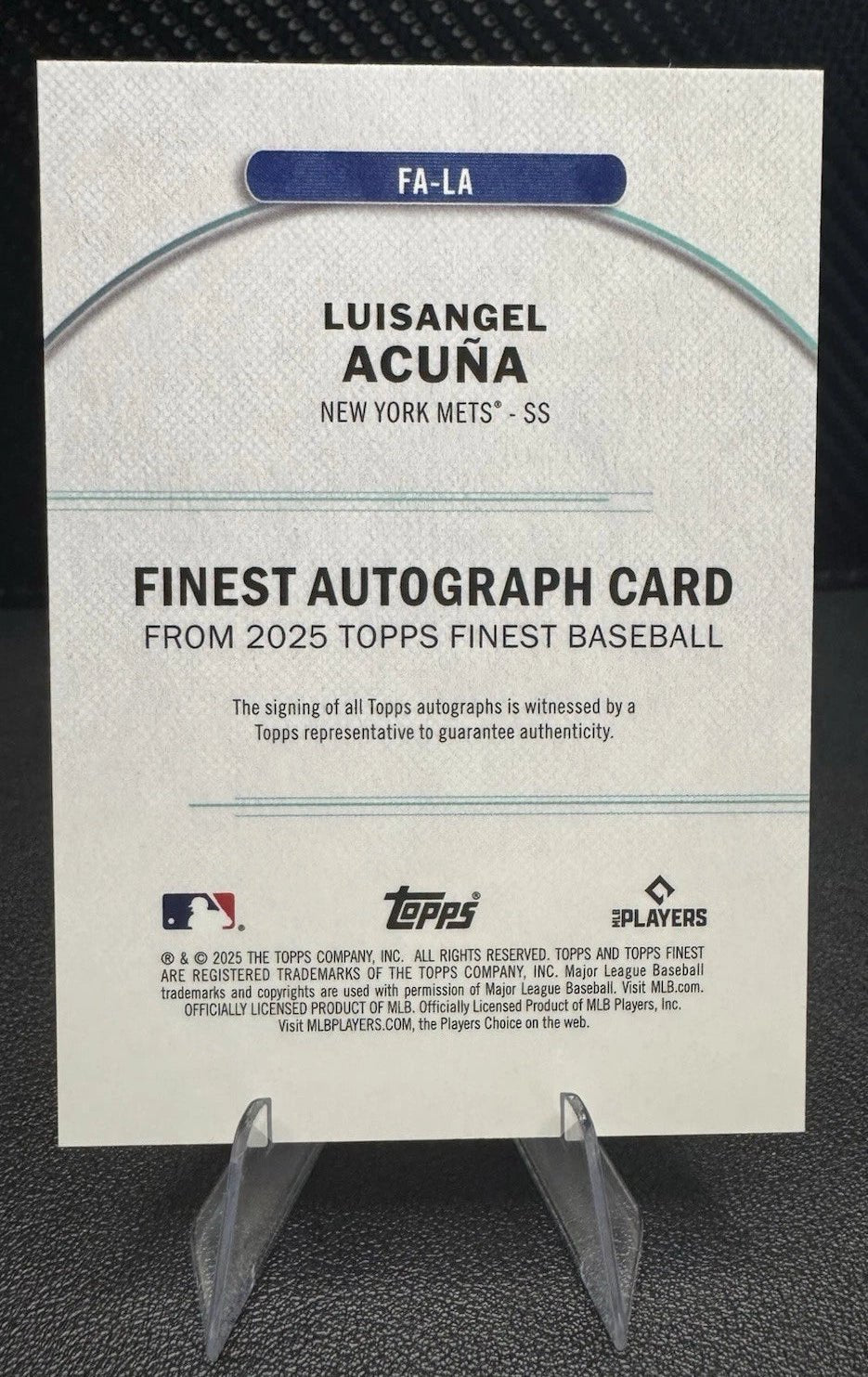 2025 Topps Finest Autographs FA - LA Luisangel Acuna AU RC On Card Auto - 787 Hobby House