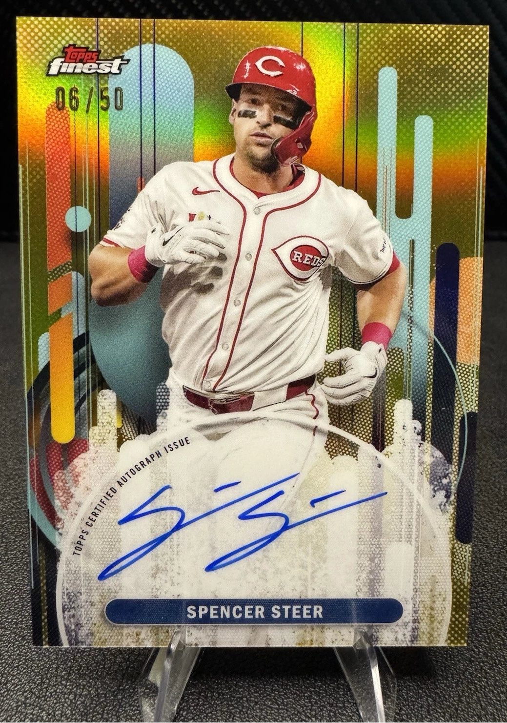 2025 Topps Finest Autographs FA - SS Spencer Steer AU Gold Refractor 6/50 - 787 Hobby House