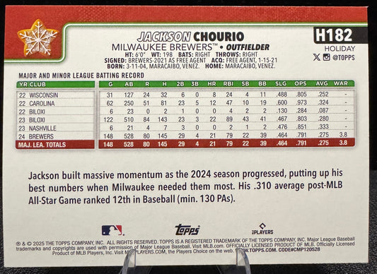 2025 Topps Holiday Cookie Back SP H182c Jackson Chourio Milwaukee Brewers - 787 Hobby House
