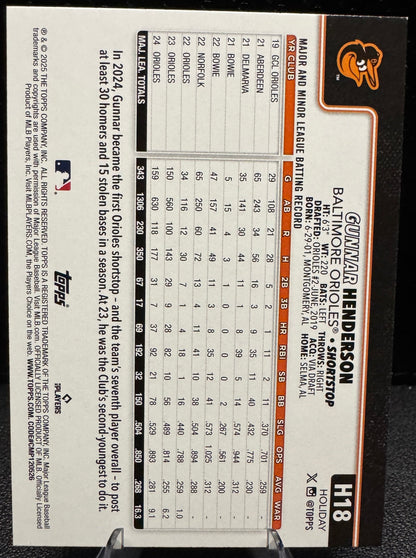 2025 Topps Holiday H18 Gunnar Henderson Baltimore Orioles - 787 Hobby House