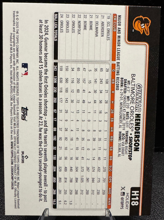 2025 Topps Holiday H18 Gunnar Henderson Baltimore Orioles - 787 Hobby House