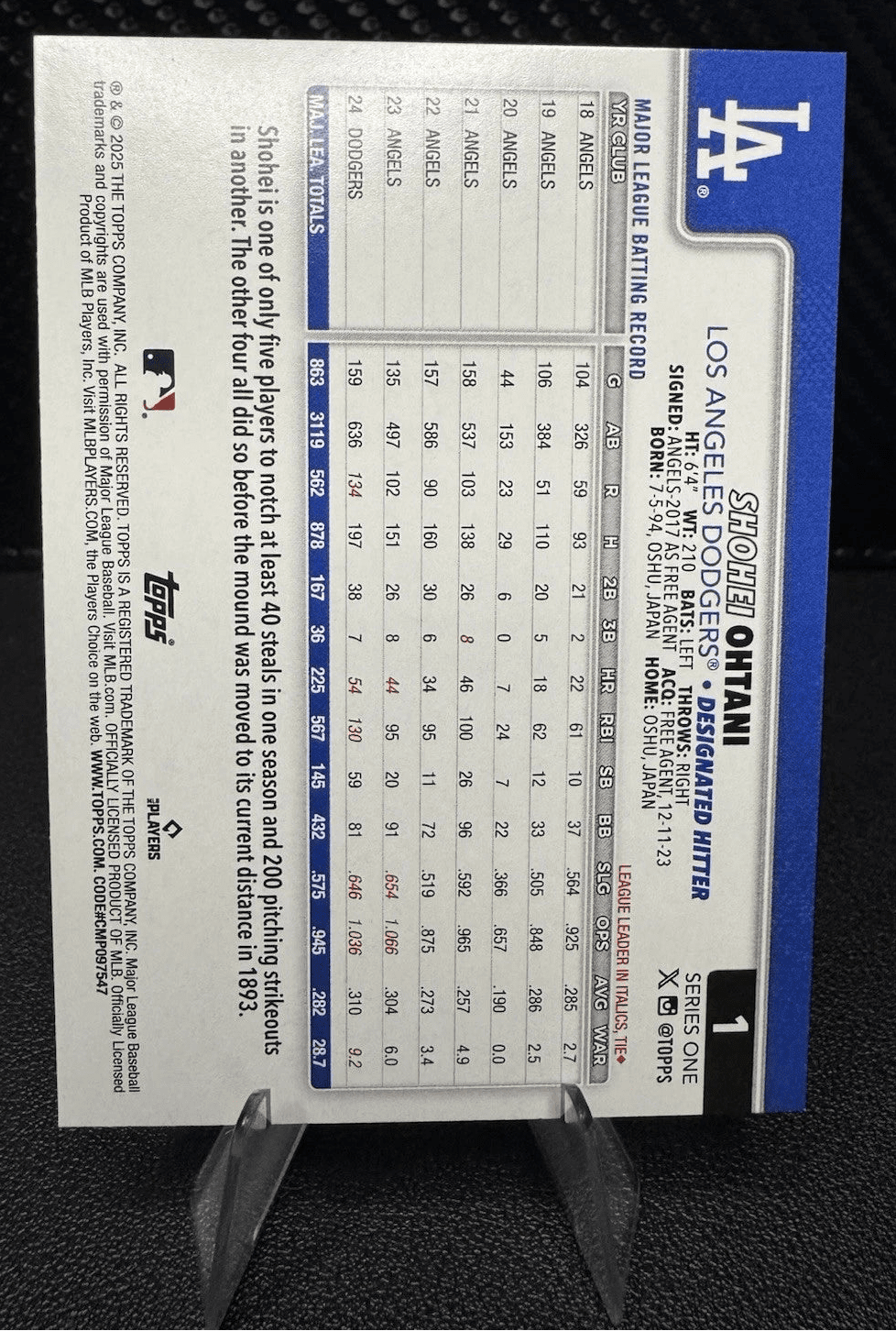 2025 Topps Series 1 1 Shohei Ohtani Los Angeles Dodgers - 787 Hobby House