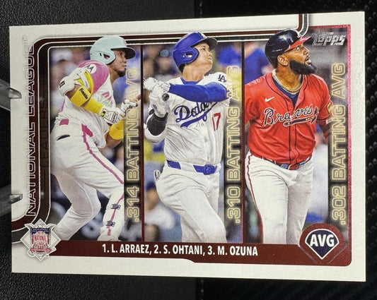 2025 Topps Series 1 League Leaders 347 Luis Arraez/Shohei Ohtani/Marcell Ozuna - 787 Hobby House