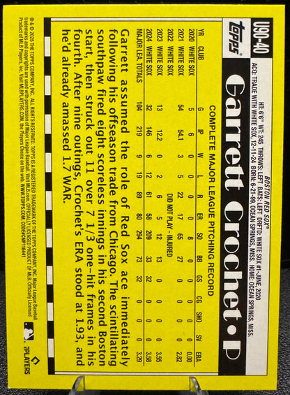 2025 Topps Update - 1990 Topps Baseball 35th Anniversary U90 - 40 Garrett Crochet Boston Red Sox - 787 Hobby House