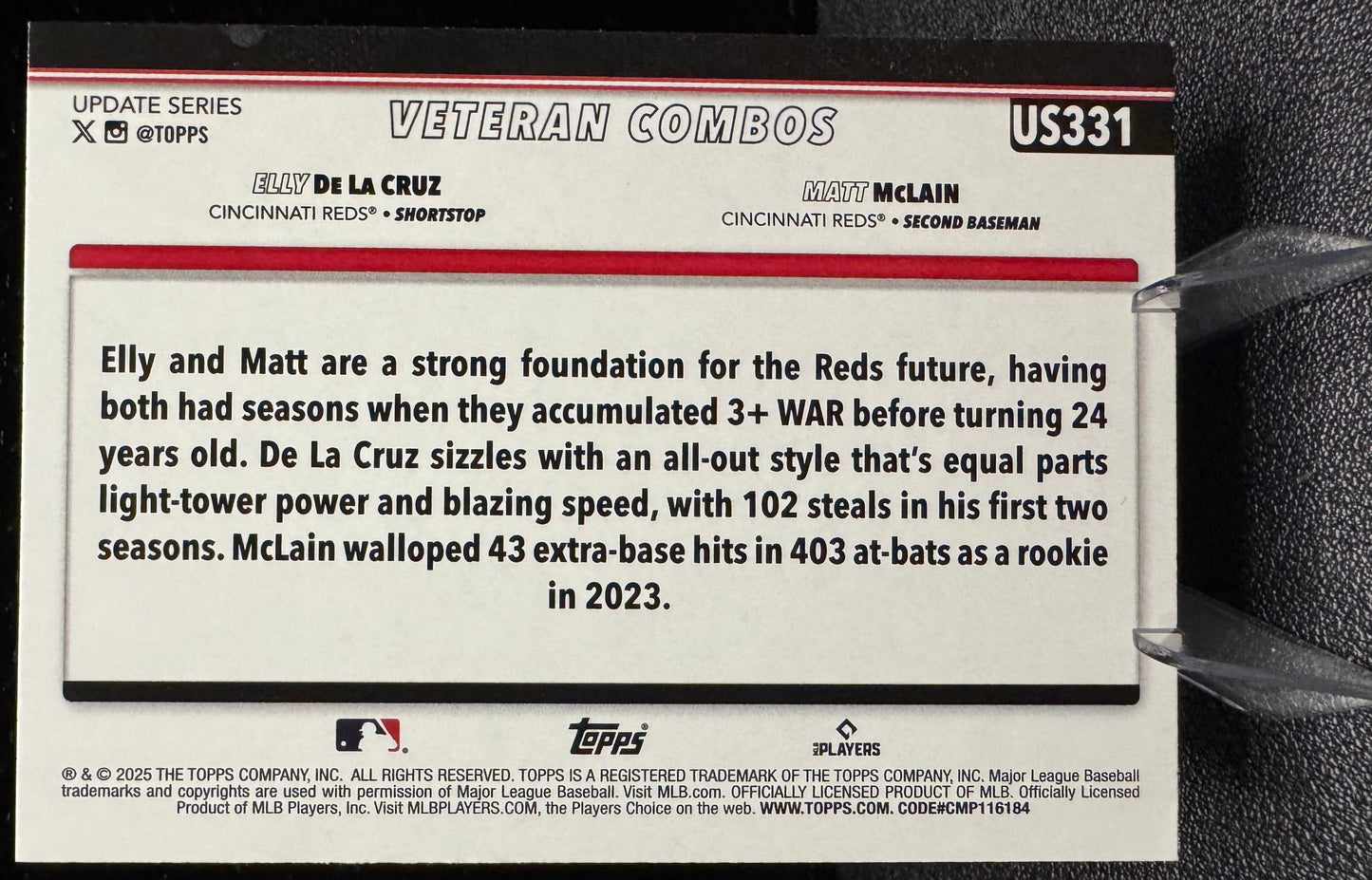 2025 Topps Update US331 Red - Hot Risers (Elly De La Cruz / Matt McLain) VC - 787 Hobby House