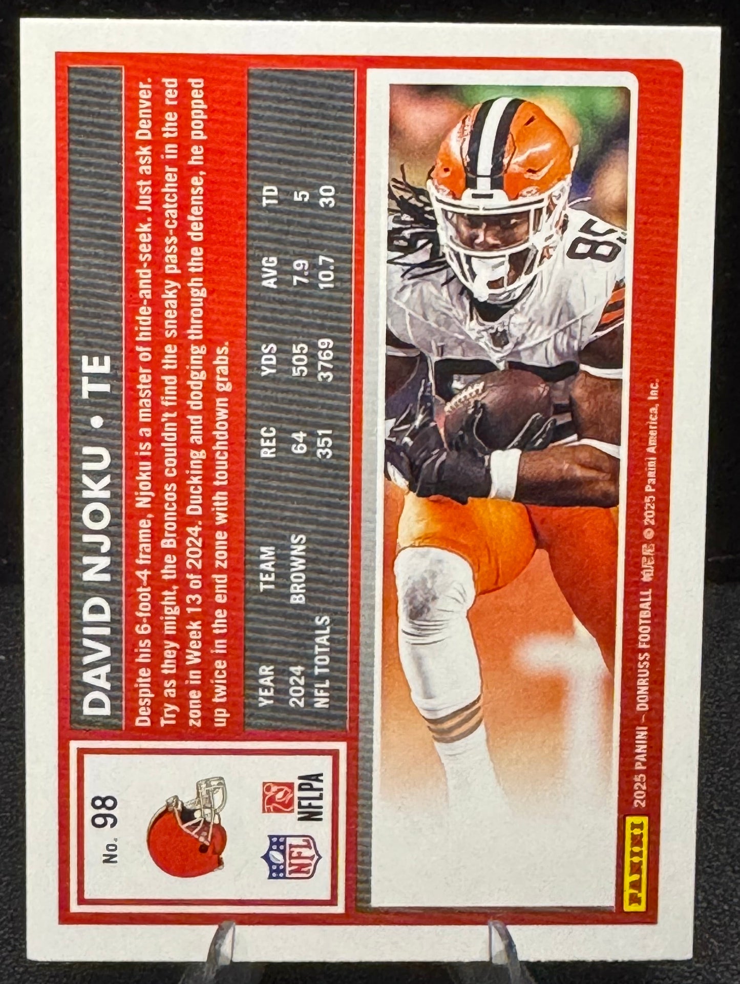 2025 Donruss Press Proof Purple #98 David Njoku Cleveland Browns