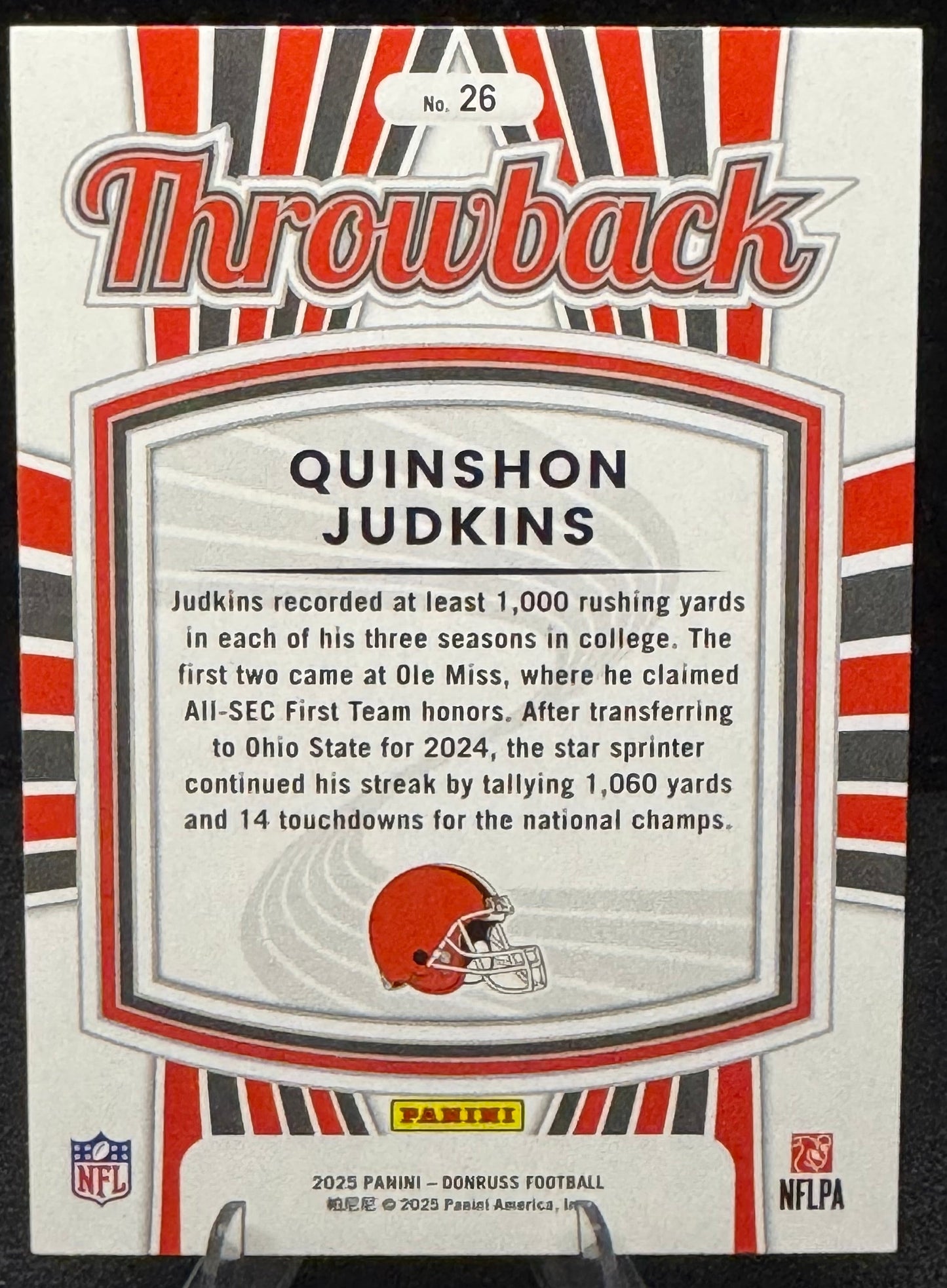 2025 Donruss Rated Rookies Throwback #26 Quinshon Judkins Cleveland Browns