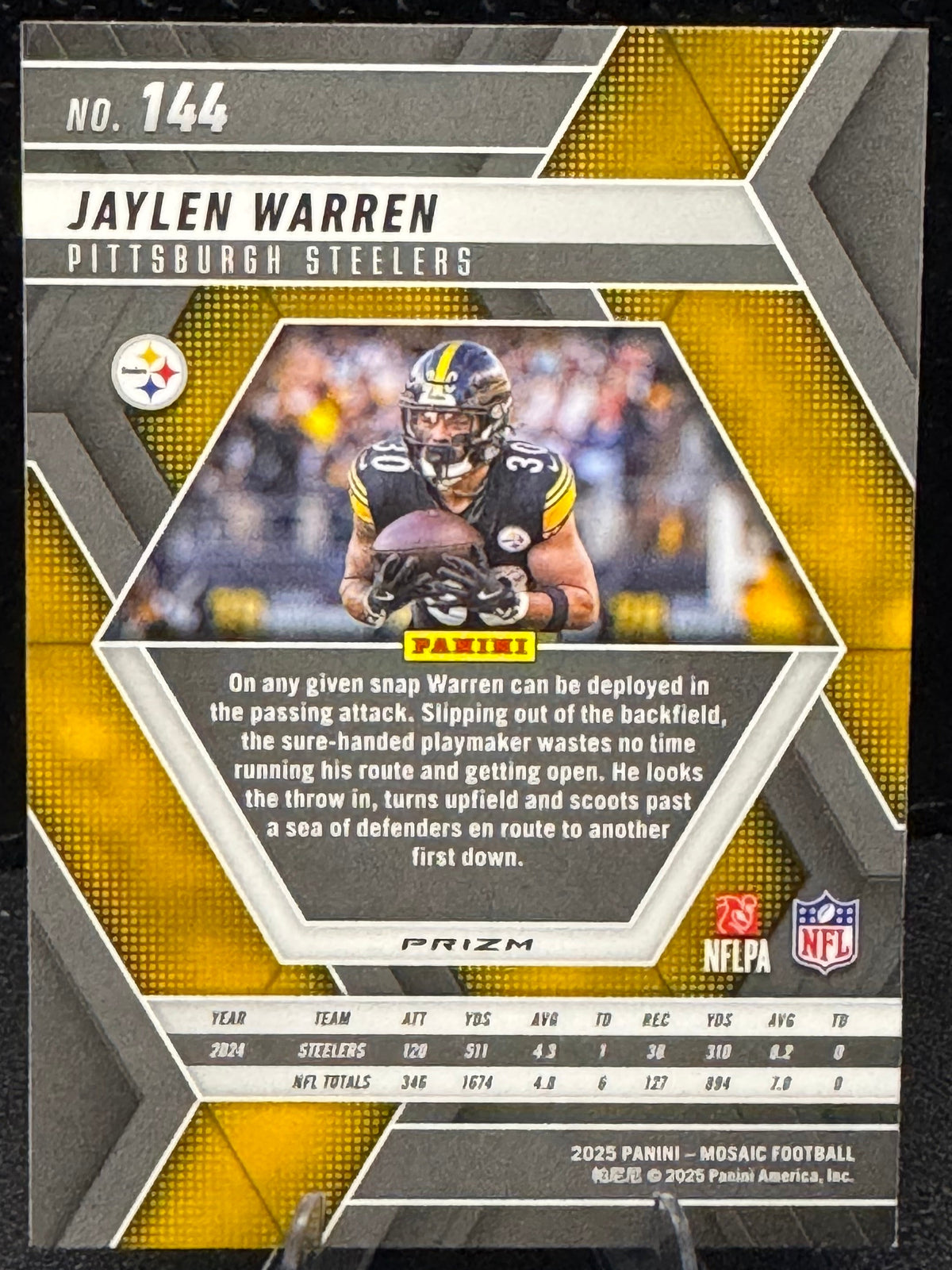 2025 Panini Mosaic Green Jaylen Warren #144 Pittsburgh Steelers